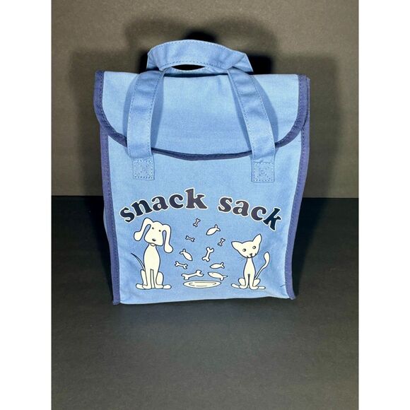 PajamaGram Snack Sack Blue Reusable Insulated Lunch Bag Dog Cat Design - Picture 1 of 5